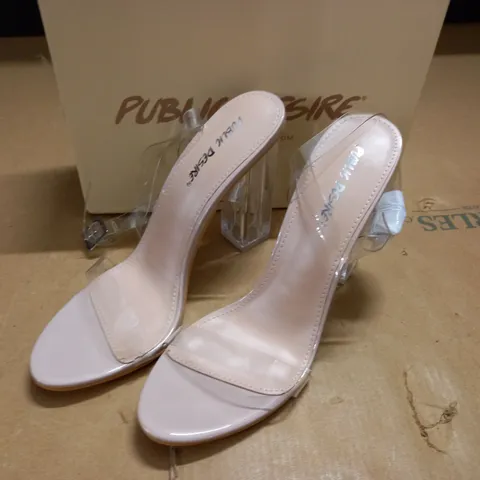 BOXED PAIR OF PUBLIC DESIRE ALIA HEELED SHOES IN CLEAR/NUDE - UK 7