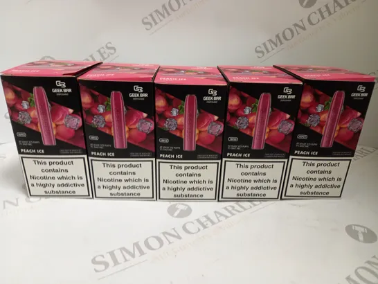 5 X BOXED (10 DISPOSABLES PER BOX) GEEK BAR DISPOSABLE VAPES - PEACH ICE