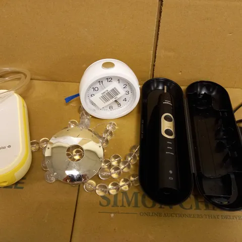 BOX OF 4 ITEMS TO INCLUDE PHILIPS SONICARE TOOTHBRUSH, MEDELA ELECTRIC BREAST PUMP AND DESK CLOCK