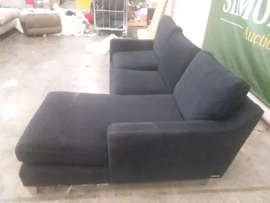 DESIGNER LOUNGE CO BLACK FABRIC 3 SEATER SOFA WITH CHAISE RHF END 