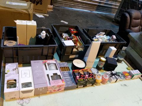 THREE TRAYS OF ASSORTED ITEMS TO INCLUDE: DIFFUSERS, CANDLES, INFRARED BASKING BULBS ETC