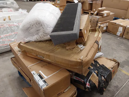 PALLET OF ASSORTED FLATPACK FURNITURE PARTS AND UPHOLSTERY ACCESSORIES