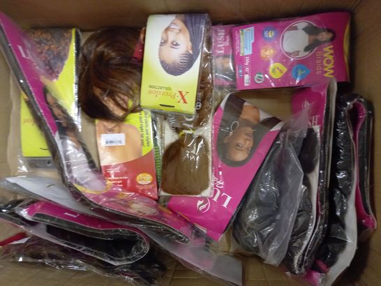 LOT OF APPROXIMATELY 10 ASSORTED BRAIDS, HAIR EXTENSIONS & WIGS