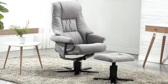 BOXED DESIGNER SWIVEL GREY FABRIC RECLINING CHAIR