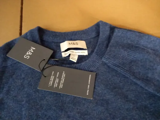 M&S EXTRA FINE LAMBSWOOL BLUE CREW JUMPER - L