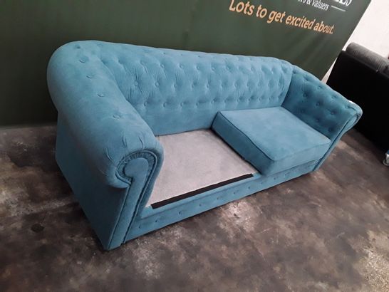 DESIGNER LIGHT TEAL FABRIC CHESTERFIELD STYLE SOFA