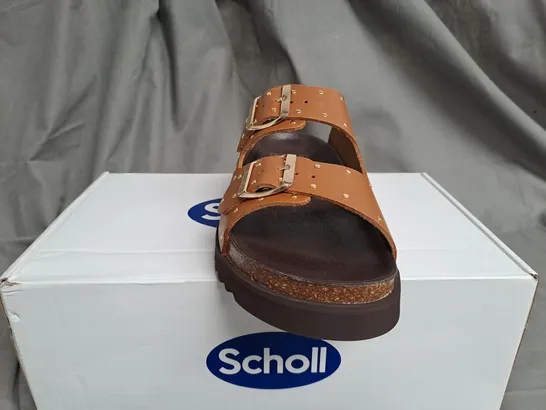 BOXED SCHOLL RAISED BROWN OPEN TOE SANDALS - SIZE UK 6