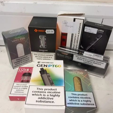 APPROXIMATELY 29 ASSORTED E-CIGARETTES AND E-CIGARETTE PARAPHERNALIA TO INCLUDE; VOOPOO, GEEK VAPE AND VAPORESSO