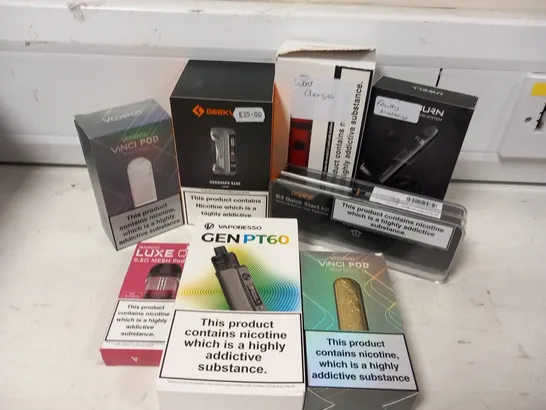 APPROXIMATELY 29 ASSORTED E-CIGARETTES AND E-CIGARETTE PARAPHERNALIA TO INCLUDE; VOOPOO, GEEK VAPE AND VAPORESSO