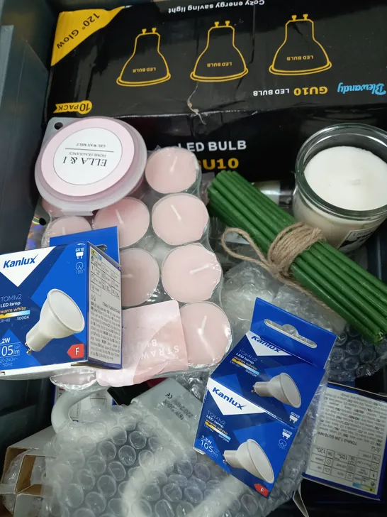 BOX OF APPROXIMATELY 10 ASSORTED ITEMS TO INCLUDE - CANDLES, LED BULBS, WAX MELT ETC