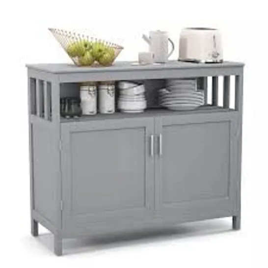 BOXED COSTWAY WOODEN KITCHEN STORAGE CABINET WITH 5 POSITION ADJUSTABLE SHELVES - GREY