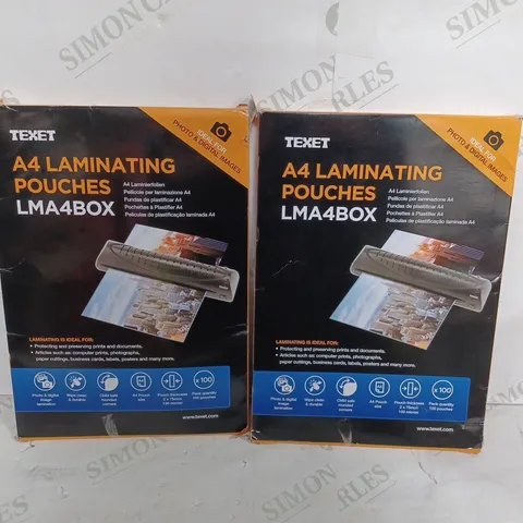 SET OF 2 150 MICRONS PACK OF 100 TEXET A4 LAMINATING POUCHES