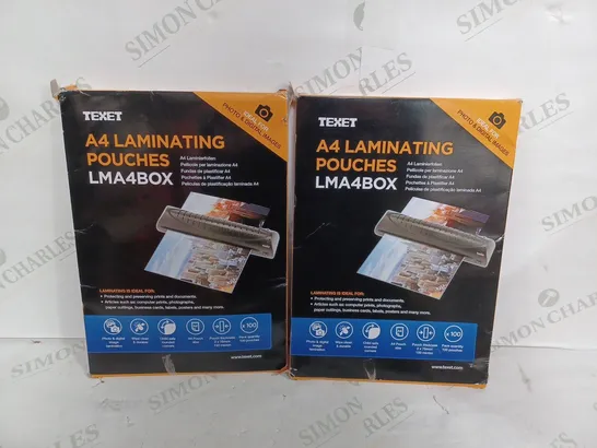 SET OF 2 150 MICRONS PACK OF 100 TEXET A4 LAMINATING POUCHES