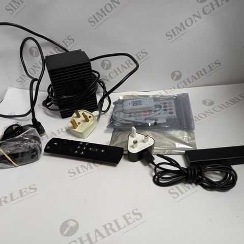 LOT OF APPROXIMATELY 15 ASSORTED ELECTRICAL ITEMS, TO INCLUDE POWER SUPPLY, LED STRIP, AMAZON FIRE STICK, ETC