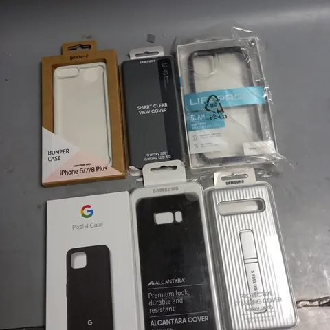 LARGE BOX OF APPROX 100 ASSORTED PHONE CASES TO INCLUDE LIFEPROOF DROPPROOF FOR IPHONE 11 PRO MAX, GOOGLE PIXEL 4 AND SAMSUNG GALAXY S20+ SMART CLEAR VIEW COVER ETC