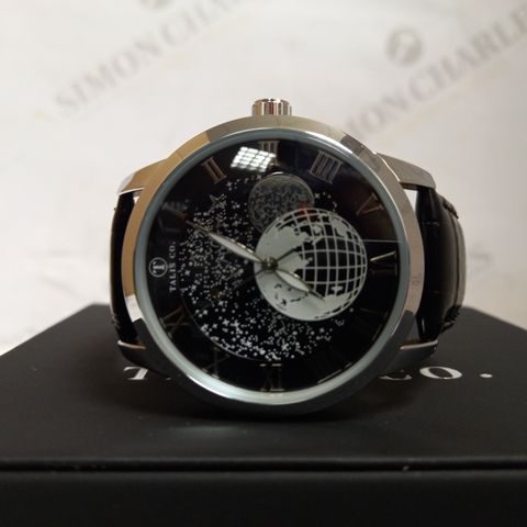 TALIS CO. AUTOMATIC ASTRO GLOBE DETAIL LEATHER STRAP WRISTWATCH