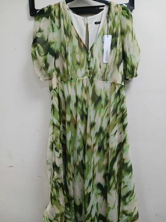 ROMAN ABSTRACT HANKY DRESS IN GREEN - SIZE 16