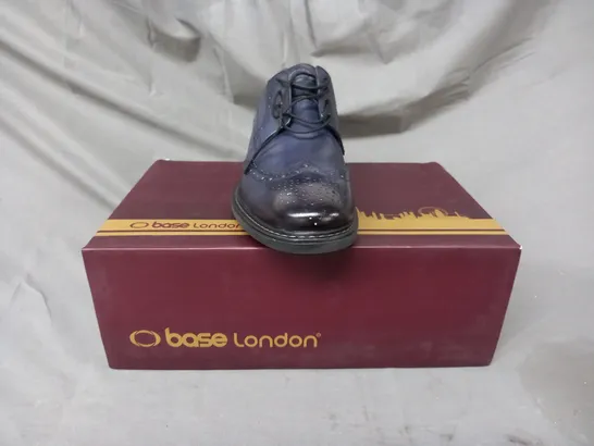 BOXED PAIR OF BASE LONDON LENNOX SHOES IN WASHED NAVY UK SIZE 7