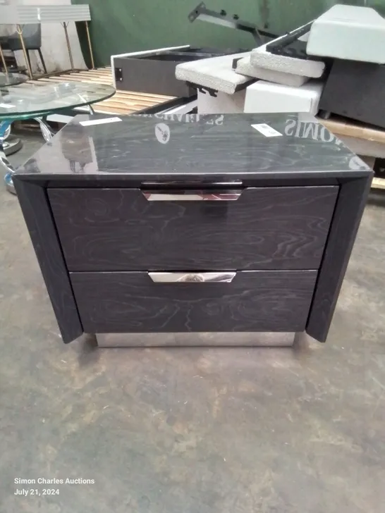 GLOSS FINISH QUALITY MADE DARK GREY 2 DRAWER BEDSIDE TABLE 