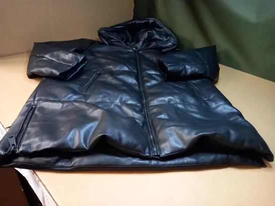 ZARA BLACK FAUX LEATHER PADDED JACKET - LARGE