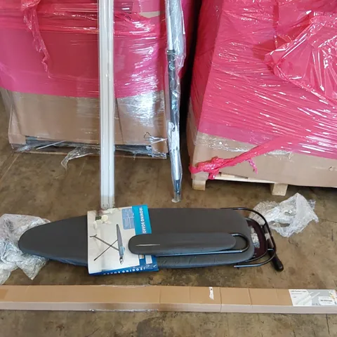 PALLET OF ASSORTED ITEMS INCLUDING: IRONING BOARDS, MINI IRONING BOARD, LED BATTEN LIGHT, ROLLER BLINDS, 12FT MULTI-USE EXTENSION POLE