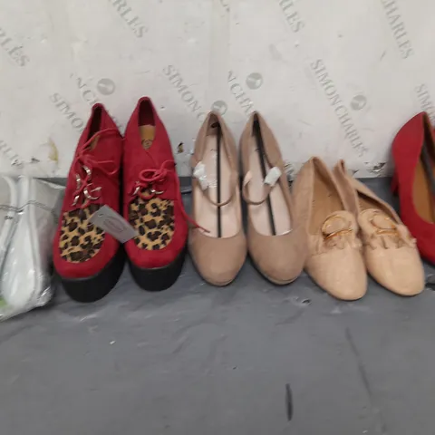 BOX OF APPROXIMATELY 10 ASSORTED WOMENS SHOES IN VARIOUS COLOURS, STYLES AND SIZES