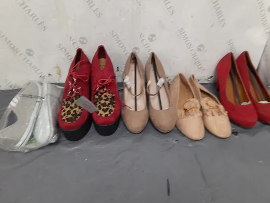 BOX OF APPROXIMATELY 10 ASSORTED WOMENS SHOES IN VARIOUS COLOURS, STYLES AND SIZES