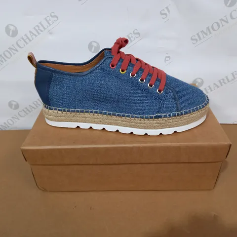 BOXED PAIR OF WHITE STUFF BLUE SHOES SIZE 8