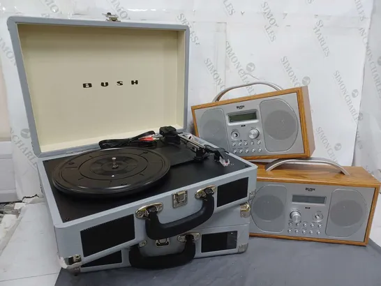 4 BUSH PRODUCTS TO INCLUDE 2 STEREO DAB/FMRADIO WITH BLUETOTTH, 2 CLASSIC TURNTABLES