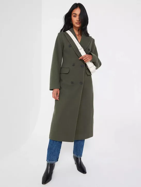 LONGLINE DB COAT IN OLIVE SIZE 22