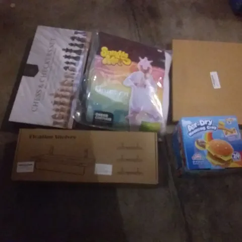 PALLET OF ASSORTED ITEMS TO INCLUDE TOYS, BOARD GAMES, COSTUMES, FLOATING SHELVES, CRAFTS SUPPLIES ETC