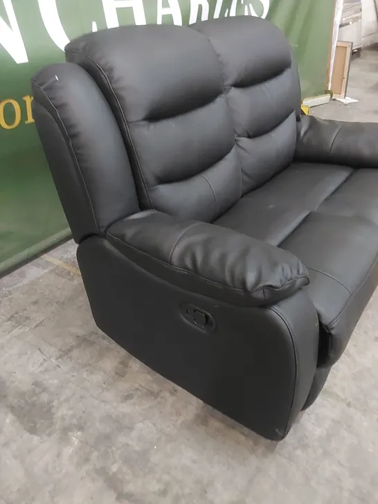 DESIGNER 2 SEATER MANUAL RECLINER LEATHER UPHOLSTERED SOFA - BLACK