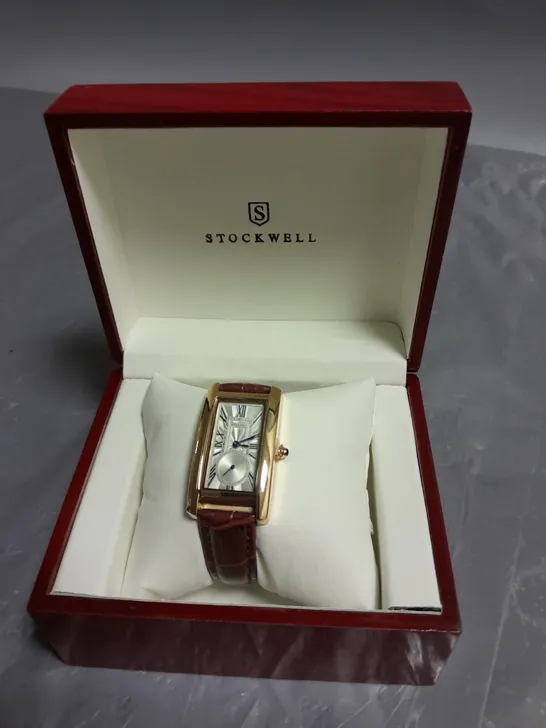 LADIES STOCKWELL WATCH WITH TEXTURED DIAL, SUB DIAL MINUTE HAND AND LEATHER STRAP IN GIFT BOX