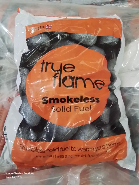 A PALLET TO CONTAIN APPROXIMATELY 95 X 10KG TRUE FLAME SMOKELESS SOLID FUEL CHARCOAL BRIQUETTES 