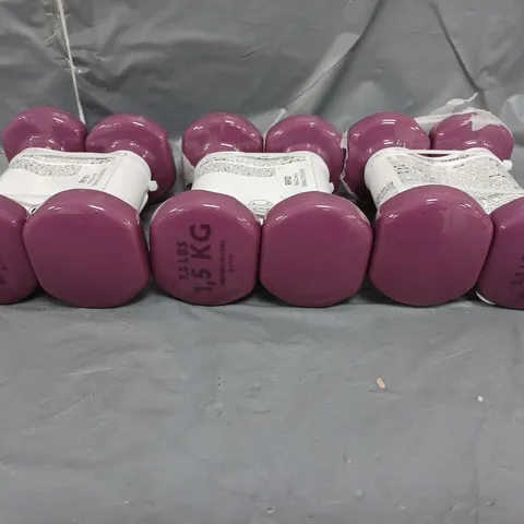 LOT OF 3 SETS (2 PER SET) DUMBBELL WEIGHTS 1.5KG PURPLE