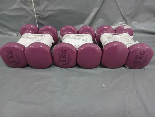 LOT OF 3 SETS (2 PER SET) DUMBBELL WEIGHTS 1.5KG PURPLE