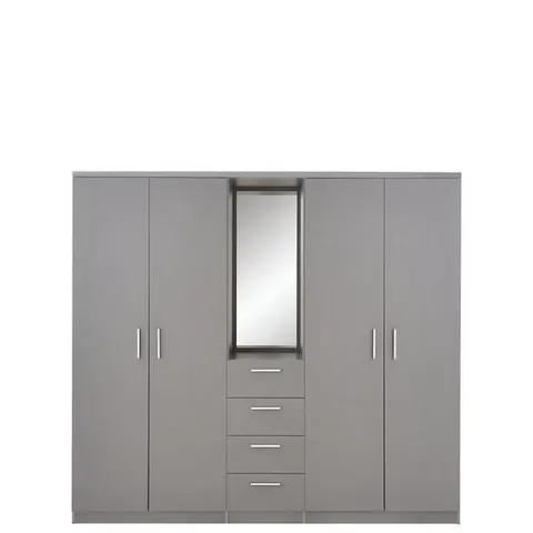 BOXED PANAMA 4-DOOR 4-DRAWER COMBI WARDROBE - GREY- 1 OF 5 BOXES