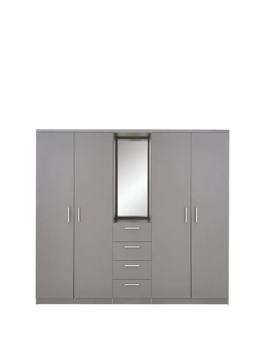 BOXED PANAMA 4-DOOR 4-DRAWER COMBI WARDROBE - GREY- 1 OF 5 BOXES