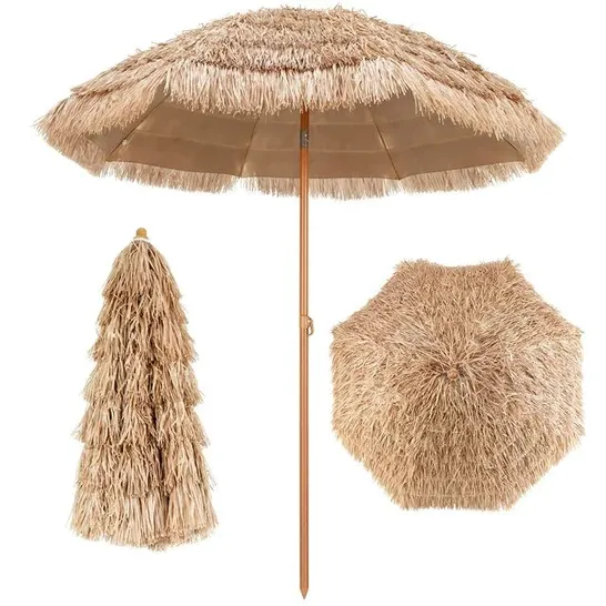 BOXED COSTWAY 7.2FT PATIO THATCHED TIKI UMBRELLA W/TILT 8 RIBS HAWAIIAN HULA BEACH