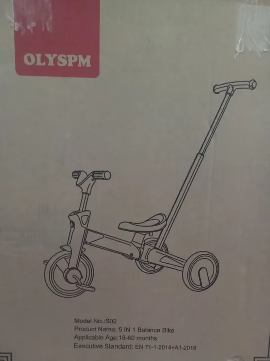 BOXED OLYSPM 5 IN 1 BALANCE BIKE TRICYCLE 