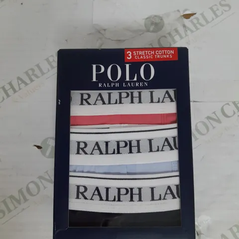 POLO RALPH LAUREN PACK OF 3 STRETCH COTTON TRUNKS IN BLACK BLUE AND RED SIZE M