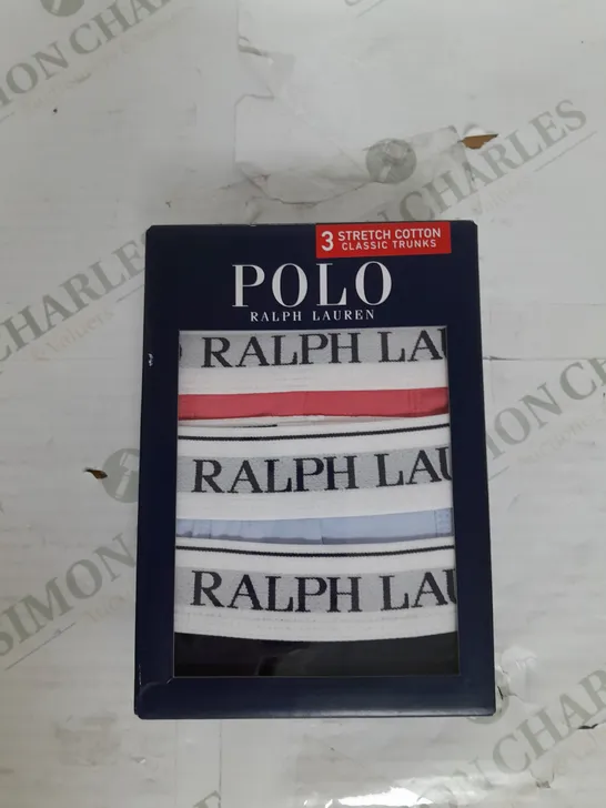 POLO RALPH LAUREN PACK OF 3 STRETCH COTTON TRUNKS IN BLACK BLUE AND RED SIZE M