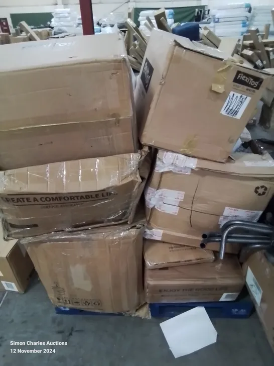 PALLET CONTAINING VARIOUS BOXED FURNITURE PARTS AND OTHER HOUSEHOLD ITEMS ETC.