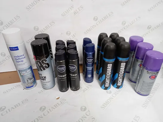 LOT OF APPROX 20 ASSORTED AEROSOLS TO INCLUDE BODY SPRAYS, SILICONE SPRAY, PAINT ETC