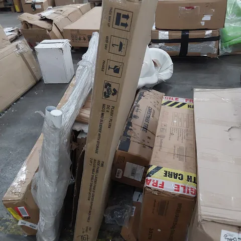 ASSORTED BOXED FURNITURE PARTS INCLUDING BED & MID SLEEPER PARTS, MATTRESS, DINING TABLE LEGS, CHRISTMAS TREE, SINGLE BED