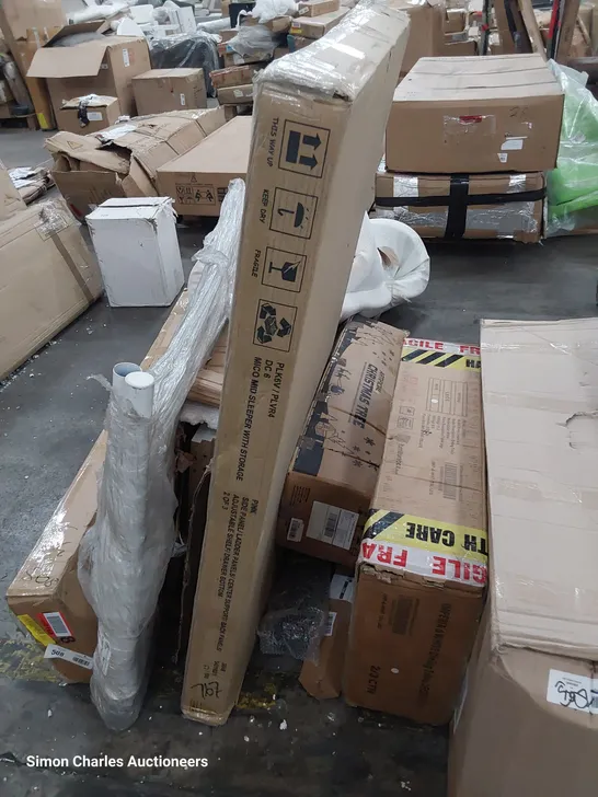 ASSORTED BOXED FURNITURE PARTS INCLUDING BED & MID SLEEPER PARTS, MATTRESS, DINING TABLE LEGS, CHRISTMAS TREE, SINGLE BED