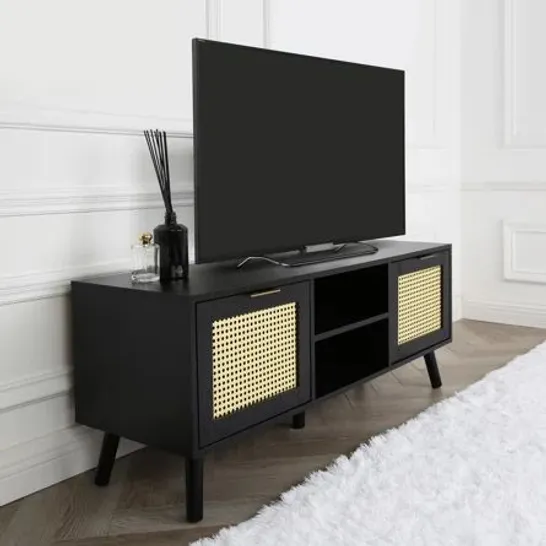 BOXED CRAVEN CANE TV UNIT IN BLACK