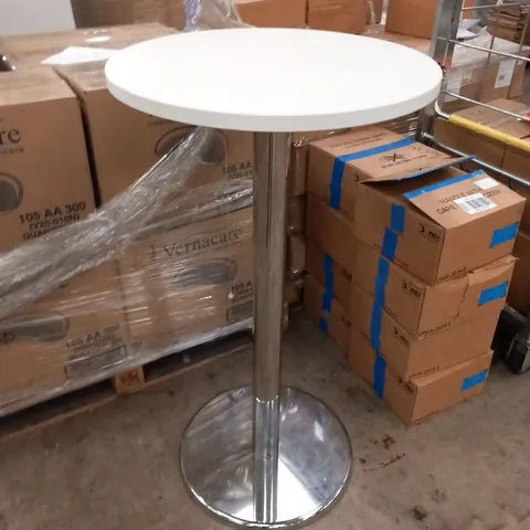 ROUND TOP WHITE TALL TABLE WITH CHROME BASE