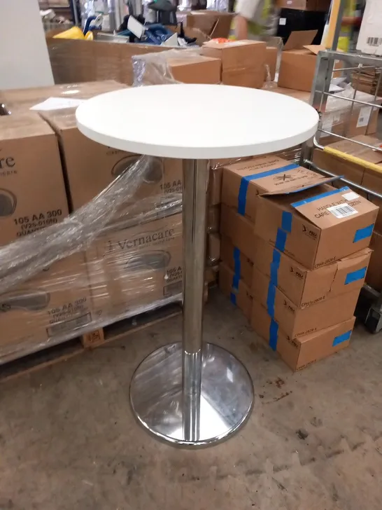 ROUND TOP WHITE TALL TABLE WITH CHROME BASE