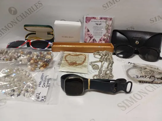 LOT OF APPROX 20 ASSORTED JEWELLERY ITEMS TO INCLUDE VICTORIA BAILEY NECKLACE, SUNGLASSES, FITBIT FB512. ETC 